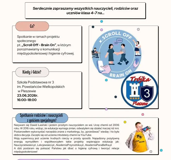 Scroll Off – Brain On: spotkanie o higienie cyfrowej w SP3 Pleszew