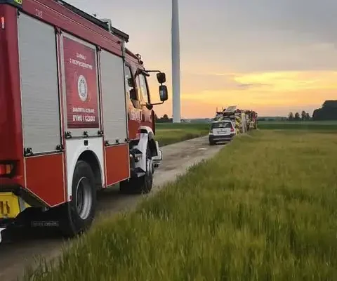 Fałszywy alarm w Łęgu – zadymienie z turbiny wiatrowej