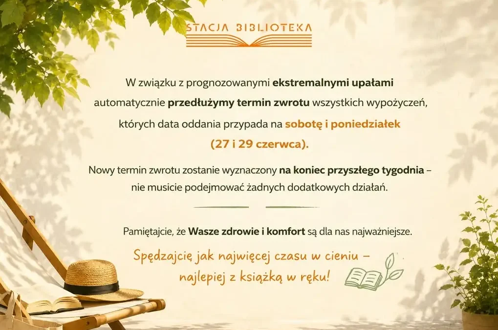 Biblioteka w Pleszewie przedłuża terminy zwrotów z powodu upałów