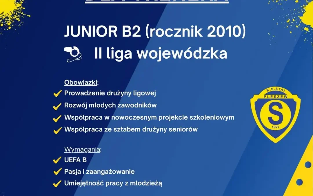 Stal Pleszew poszukuje trenera dla juniorów B2