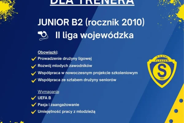 Stal Pleszew poszukuje trenera dla juniorów B2
