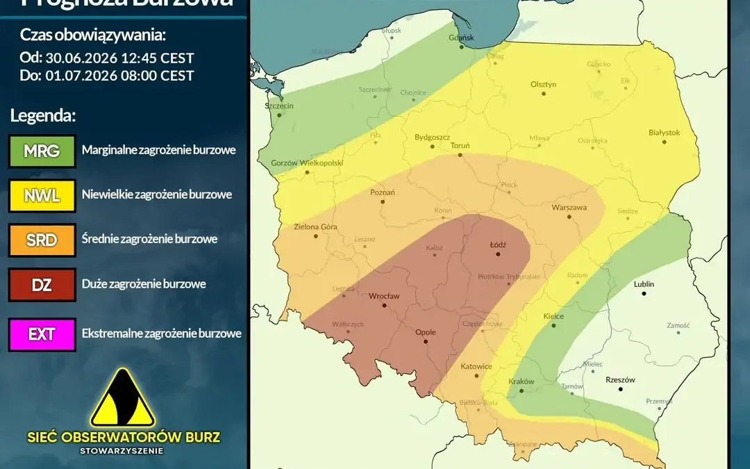 Ostrzeżenie meteorologiczne: groźne burze z gradem i silnym wiatrem