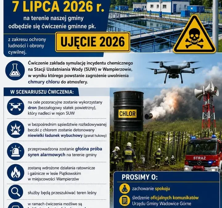 Ćwiczenia ochrony ludności w Gminie Wadowice Górne 7 lipca 2026