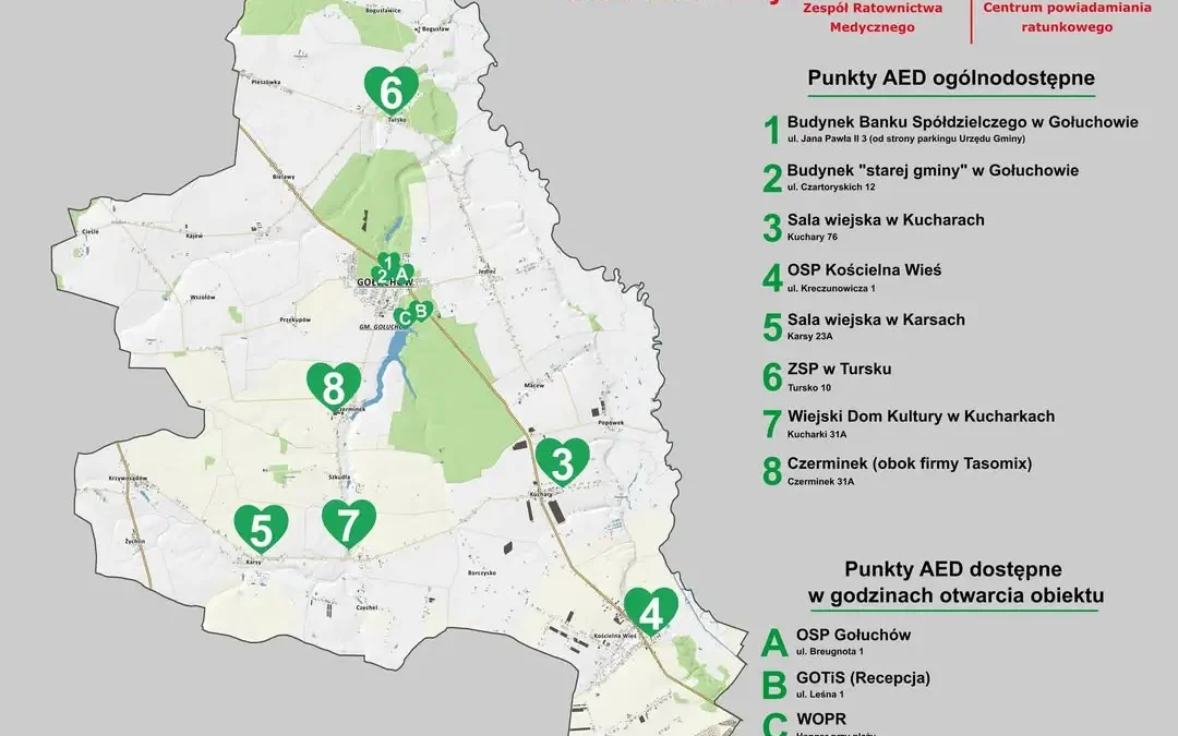 Mapa AED w gminie Gołuchów – gdzie znajdziesz defibrylatory?