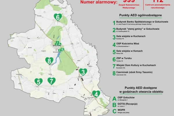 Mapa AED w gminie Gołuchów – gdzie znajdziesz defibrylatory?