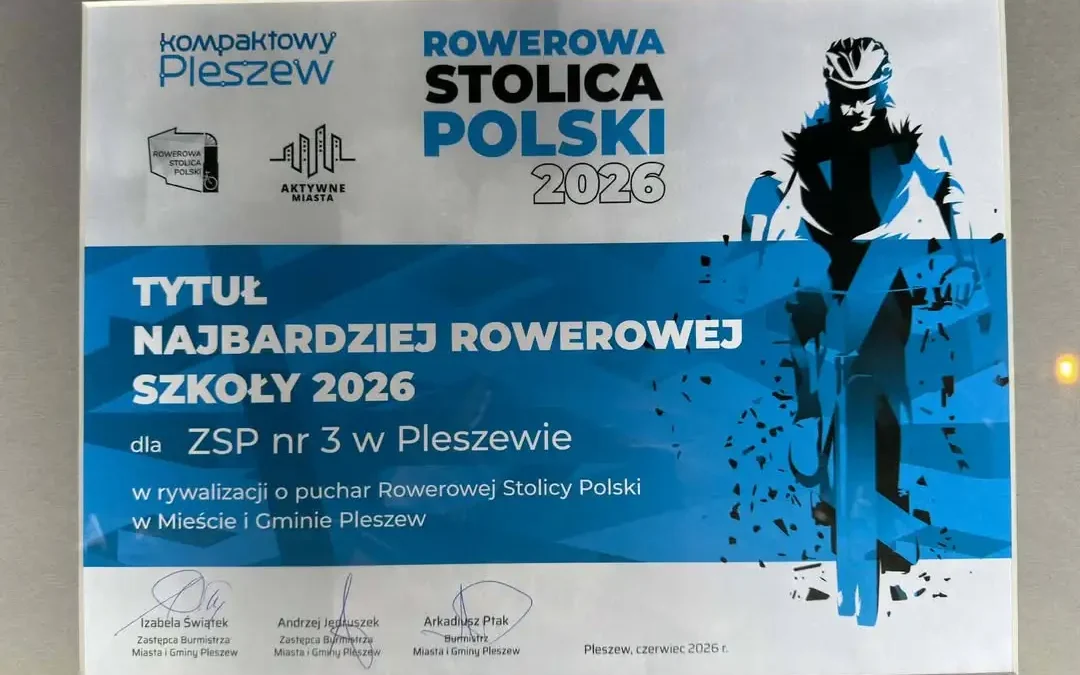 ZSP nr 3 w Pleszewie ponownie najbardziej rowerową szkołą w rywalizacji Rowerowej Stolicy Polski