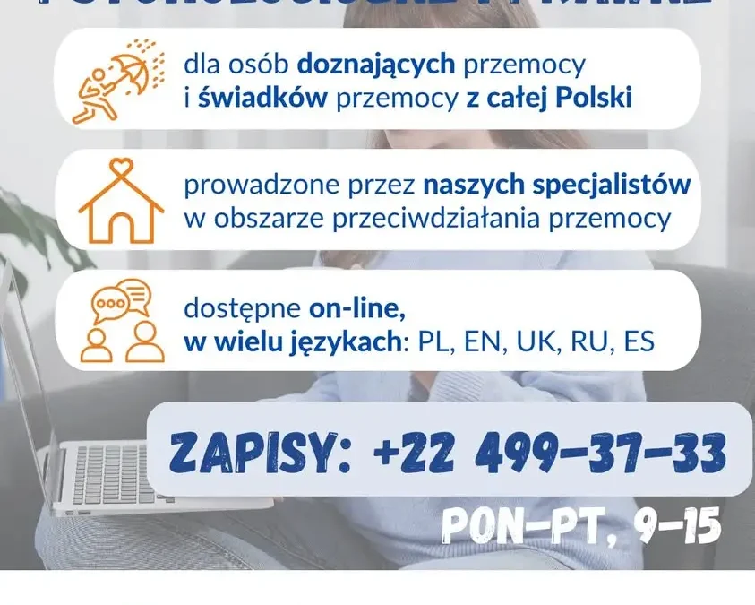 Bezpłatne konsultacje psychologiczne i prawne dla osób doświadczających przemocy – program „Sięgnij poMoc”