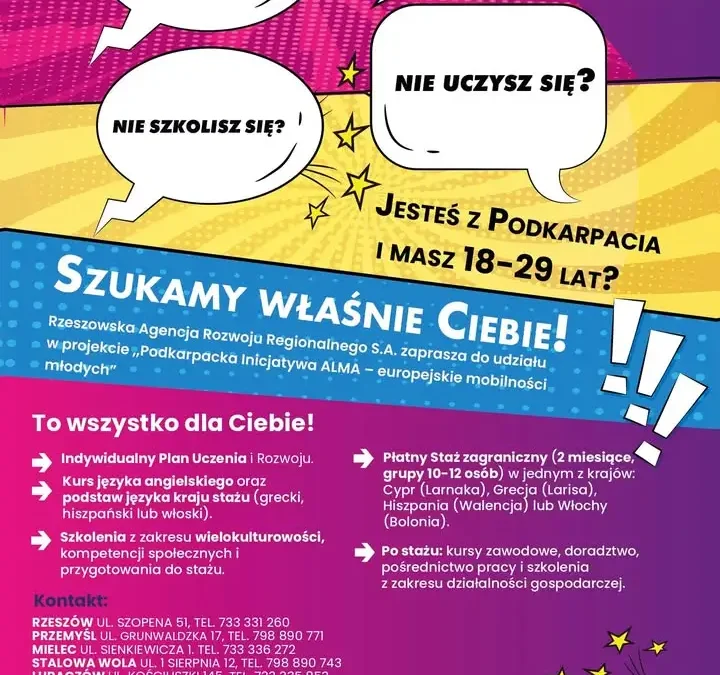 Rekrutacja do projektu ALMA dla młodych z Podkarpacia – staże zagraniczne