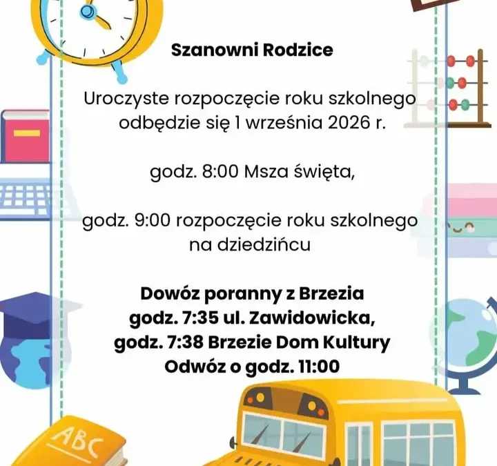 Uroczyste rozpoczęcie roku szkolnego 2026/2027 – harmonogram i dowóz