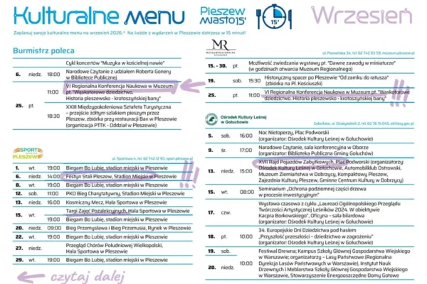 Wrześniowe kulturalne menu w Pleszewie: koncerty, spacery, biegi i festiwale