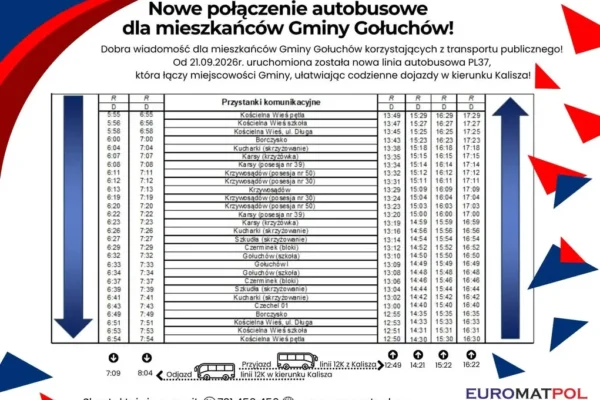 Nowa linia autobusowa PL37 w Gminie Gołuchów już kursuje – Euromatpol startuje przed terminem