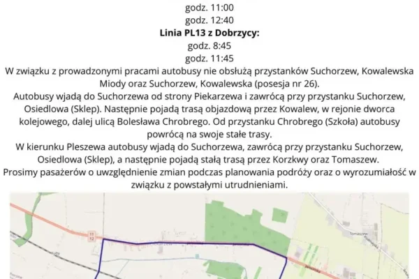 Przebudowa drogi w Suchorzewie: utrudnienia na liniach PL11 i PL13