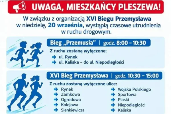 XVI Bieg Przemysława w Pleszewie – utrudnienia w ruchu już dziś
