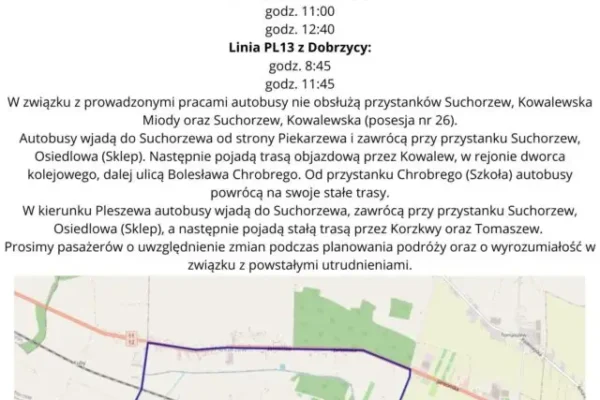 Suchorzew: objazd autobusów PL11 i PL13 z powodu przebudowy drogi