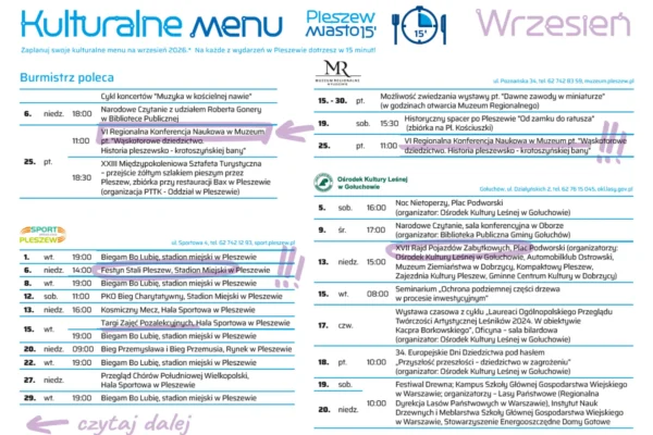 Kulturalne menu na wrzesień 2026 w Pleszewie i Gołuchowie