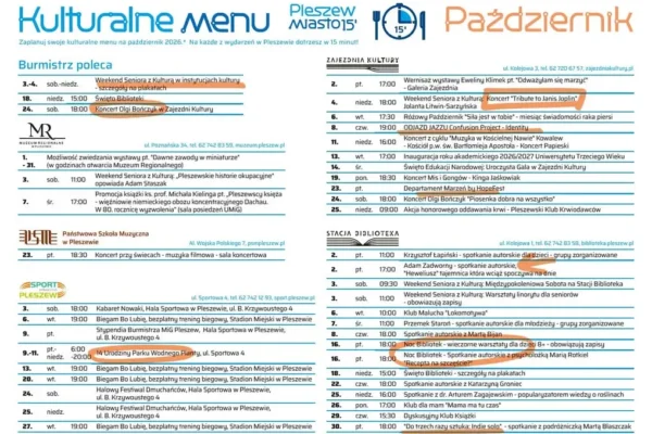 Pleszew: kulturalne menu na październik 2026 – koncerty, spektakle i wydarzenia