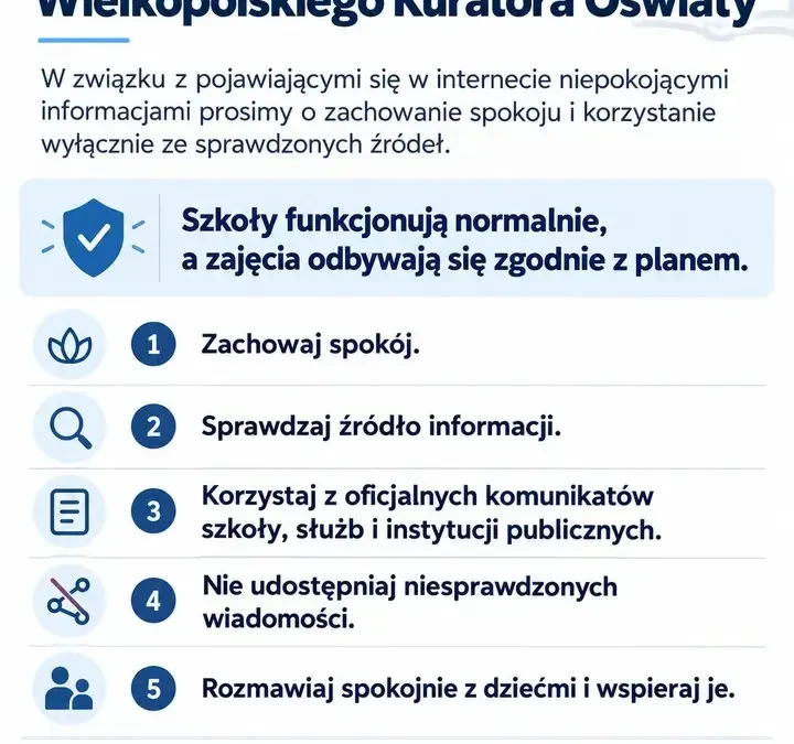 Wielkopolski Kurator Oświaty apeluje: sprawdzajmy źródła, nie powielajmy niesprawdzonych informacji o szkołach