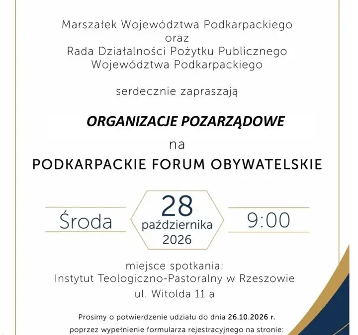 Podkarpackie Forum Obywatelskie w Rzeszowie – organizacje pozarządowe mogą się rejestrować