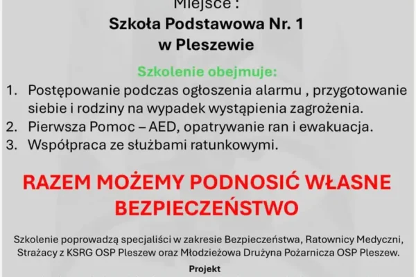 Bezpłatne szkolenia z bezpieczeństwa dla mieszkańców Pleszewa