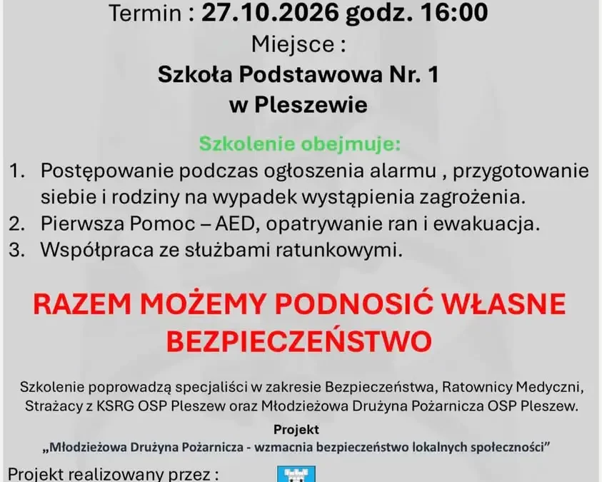 Bezpłatne szkolenia z bezpieczeństwa dla mieszkańców Pleszewa