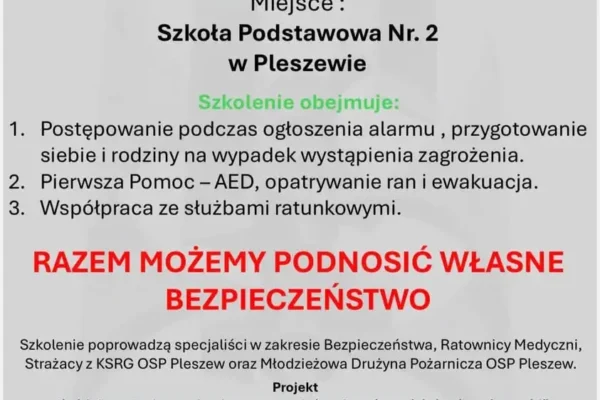 Pleszew: szkolenie z bezpieczeństwa i reagowania w kryzysie już 28 października