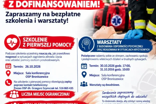 OSP Broniszewice zaprasza na bezpłatne szkolenia z pierwszej pomocy i odporności psychicznej