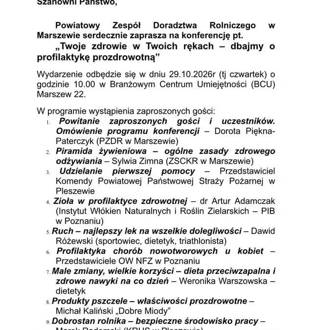 Konferencja o zdrowiu w Marszewie – profilaktyka, dieta i pierwsza pomoc