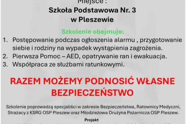 Szkolenia z bezpieczeństwa dla mieszkańców Pleszewa – 3 i 5 listopada