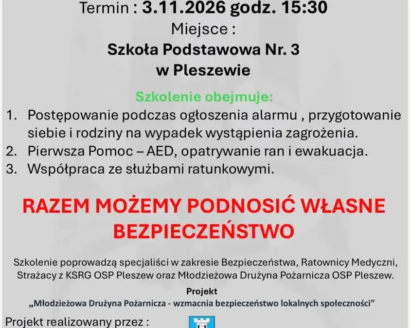 Szkolenia z bezpieczeństwa dla mieszkańców Pleszewa – 3 i 5 listopada