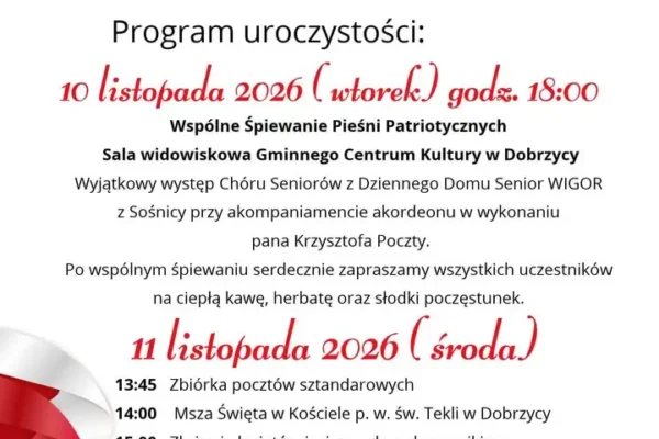 Dobrzyca uczci Święto Niepodległości wspólnym śpiewem i uroczystościami