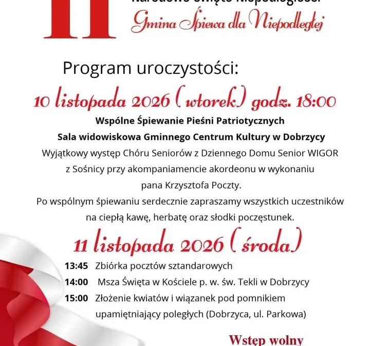 Dobrzyca uczci Święto Niepodległości wspólnym śpiewem i uroczystościami