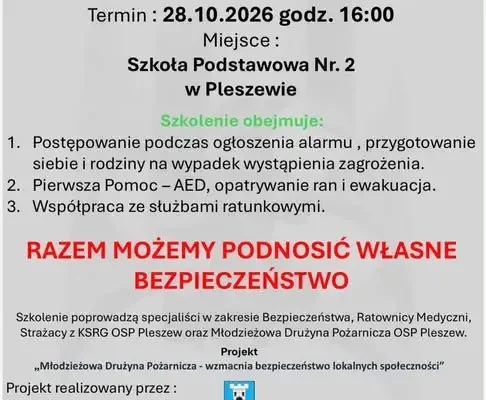 Bezpieczeństwo w praktyce – szkolenie dla mieszkańców Pleszewa już dziś