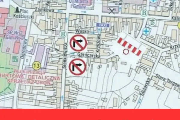 Utrudnienia w centrum Pleszewa. Zmiana organizacji ruchu na ulicach Krzyżowej, Garncarskiej, Wąskiej i Krzywej