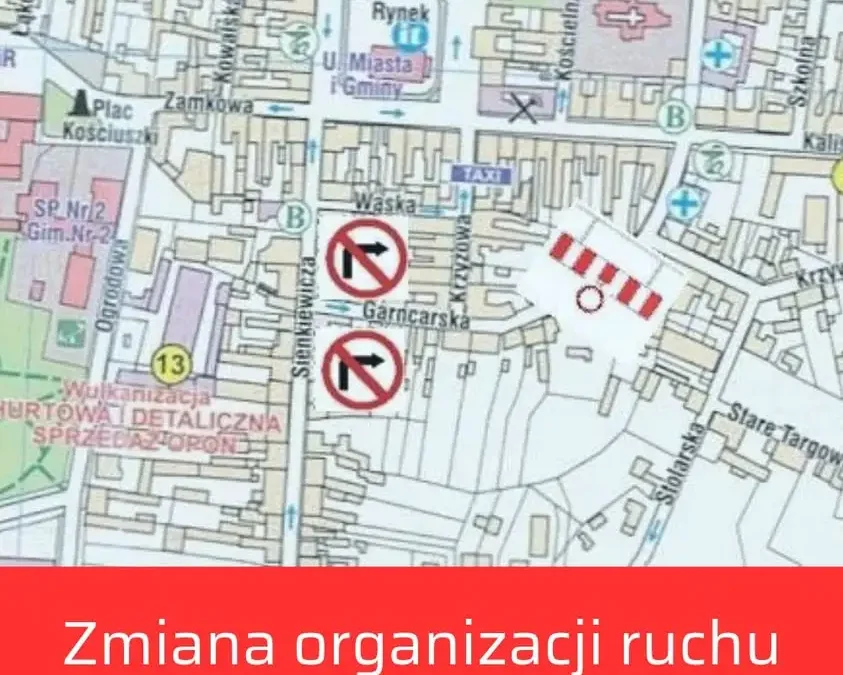 Utrudnienia w centrum Pleszewa. Zmiana organizacji ruchu na ulicach Krzyżowej, Garncarskiej, Wąskiej i Krzywej